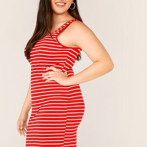Plus Size Bright Red Striped Tank Dress